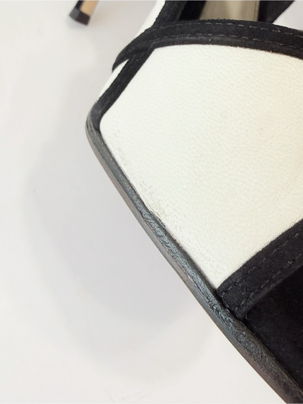GIANVITO ROSSI BLACK SUEDE WHITE LEATHER SQUARE CUTOUT OPEN TOE BOOTIE HEELS - Picture 12 of 12
